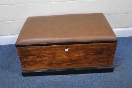 A SCRATCH-BUILT PINE BLANKET CHEST, with brown leather upholstery, and twin metal handles, width
