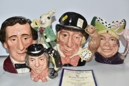 FOUR ROYAL DOULTON 'ALICE IN WONDERLAND' THEMED CHARACTER JUGS, comprising Lewis Carroll D7096 -