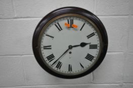 A 19TH CENTURY MAHOGANY SINGLE FUSEE WALL CLOCK, the circular glass door enclosing a 12 inch