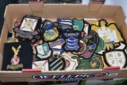 ONE BOX OF 55 CLOTH BADGES from the Military, Sports Clubs, Councils, Enviromental Groups, Colleges,