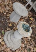 A MODERN CONCRETE SUN DIAL with a bronze coloured dial, height 60cm along with a concrete staddle