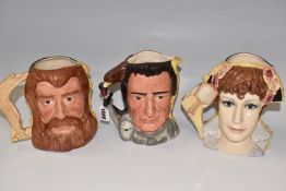 THREE ROYAL DOULTON 'STAR CROSSED LOVERS COLLECTION' CHARACTER JUGS, each depicting two people,