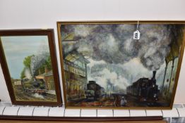TWO STEAM LOCOMOTIVE PICTURES, comprising a W. Chapman impressionist style depiction of trains in
