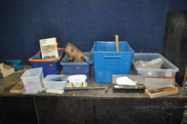 FOUR TRAYS CONTAINING ENGINEERING TOOLS including drill bits, reamers, hammers, files, lead dressing