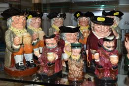 TEN ROYAL DOULTON TOBY JUGS, comprising two x Falstaff/Sir John Falstaff D6063, Mr Micawber D6262,