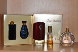 FOUR ITEMS OF WOMEN FRAGRANCE, partially used or opened and tested, comprising a Dior Addict gift