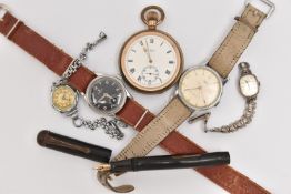 AN ASSORTMENT OF WRISTWATCHES, to include a 'Tissot' hand wound movement wristwatch, fitted with a