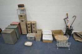 THREE PAINTED LLOYD LOOM WICKER LINEN BASKETS, three wicker drawer units, three nesting baskets, two