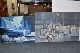 RONALD K. MOORE (BRITISH 20TH /21ST CENTURY) AN INDUSTRIAL LANDSCAPE IN THE STYLE OF CUBISM,