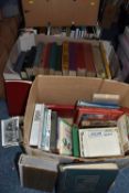 FOUR BOXES OF BOOKS & EPHEMERA, a large quantity of books in hardback and paperback formats,