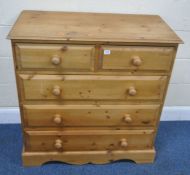 A MODERN PINE CHEST OF TWO SHORT OVER THREE LONG DRAWERS, width 92cm x depth 47cm x height 97cm,