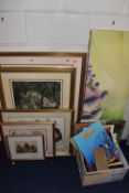 A SMALL QUANTITY OF PICTURES AND PRINTS ETC, to include a Simon Combes signed limited edition