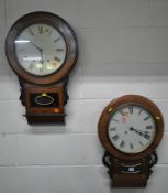 AN EARLY 20TH CENTURY ROSEWOOD DROP DIAL WALL CLOCK, the circular glass door enclosing a 12 inch