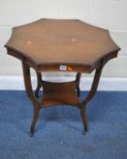 AN EARLY 20TH CENTURY OAK OCTAGONAL CENTRE TABLE, with concave edges, raised on shaped legs,