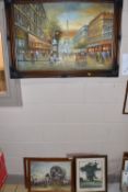 A LATE 20TH CENTURY PAINTING OF PARIS, depicting an early 20Th century street scene with the