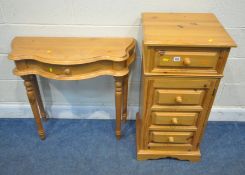 A MODERN PINE CABINET, with a hinged lid, over a cupboard door, width 46cm x depth 44cm x height