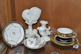 A GROUP OF ROYAL WORCESTER PORCELAIN, comprising a teacup, saucer and tea plate painted with bands