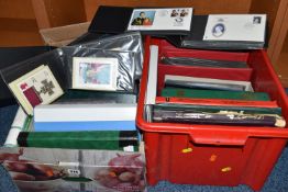 TWO LARGE BOXES WITH A COLLECTION OF COMMEMORATIVE COVERS, PHQS, AN ALBUM OF PRERSENTATION PACKS AND