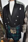 A HIGHLAND SCOTTISH OUTFIT comprising a green 'Hugh Macarthur Highland Outfitters' Argyll jacket,