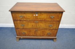 A REPRODUCTION WALNUT EMPIRE STYLE COMMODE, with three drawers, with gilded trim to the top and