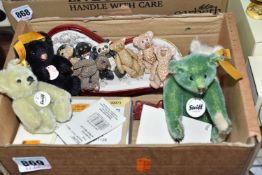 A COLLECTION OF STEIFF PEWTER ITEMS AND MATCHBOX BEARS to include eight jointed pewter bears of