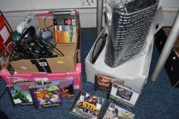 COLLECTION OF VIDEO GAMES AND CONSOLES, includes a PS One, an Xbox 360 Elite (boxed), PS1 games, PS2