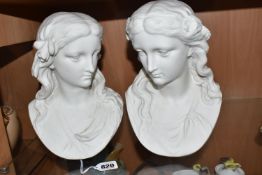 TWO COPELAND PARIAN BUSTS, female busts titled 'Spring' and 'Summer', after Malempré, impressed
