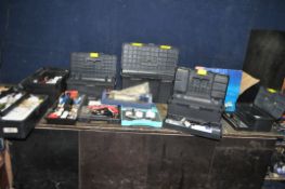 SIX TOOLBOXES CONTAINING TOOLS AND A TILESAW, a Champion rotary tool (both with current PAT and