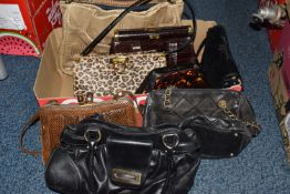A BOX OF ASSORTED HANDBAGS to include eight bags in assorted styles, manufacturers to include Costi,