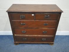 A EARLY 20TH CENTURY STAINED PINE CHEST OF TWO SHORT OVER THREE LONG DRAWERS, width 107cm x depth