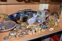 A COLLECTION OF DECORATIVE CERAMIC AND GLASS to include a quantity of Wade Whimsies to include cats,