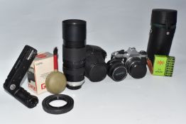 A CASE CONTAINING A PENTAX ME SUPER fitted with a SMC 55mm f2 lens, a Winder ME 2, a Hoya HMC 75-