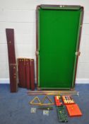 A MODERN POOL TABLE, length 186cm x depth 94cm x height 84cm, a box of pool balls, a box of billiard