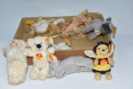 A BOX OF STEIFF KEYRING AND MAGNET BEARS comprising seven keyrings to include 'Lion' No. 110238, '