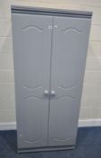 A MODERN GREY PAINTED PINE DOUBLE DOOR WARDROBE, width 81cm x depth 53cm x height 182cm, condition