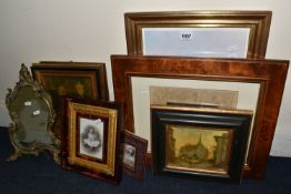 A SMALL QUANTITY OIF PICTURES AND PRINTS ETC, to include an oil on canvas scene of a market before a