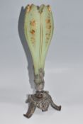 A NINETEENTH CENTURY SINGLE STEMMED EPERGNE, with uranium glass trumpet in the form of a crocus