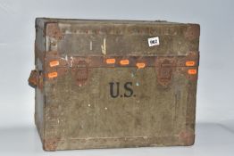 A US WHEARY INCORPORATED AMMUNITION TRUNK, featuring a wood WWII military storage trunk in a dull