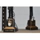 A PAIR OF COACH HOUSE EMPIRE-STYLE TABLE LAMPS decorated with gilt neo-classical motifs to include - Image 4 of 8