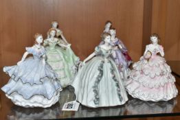 A GROUP OF SEVEN ROYAL WORCESTER LIMITED EDITION 'DEBUTANTES 1850-1860' FIGURINES comprising Lady