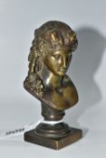 A BRONZED BUST OF ANTINOUS, on a socle base mounted on a square bronzed base, unsigned, height
