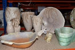 EIGHT PEICES OF BESWICK WARE POTTERY, comprising mid - 20th century Art Deco Palm Tree design, to