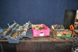 TWO TOOLBOXES AND TWO TRAYS CONTAINING TOOLS including spanners by King Dick, Elora, Bedford etc,