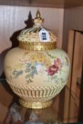 A ROYAL WORCESTER BLUSH IVORY POT POURRI, with inner and outer covers, of bulbous shouldered form,