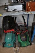 A BOSCH ROTAK 320 ELECTRIC LAWN MOWER with grassbox (PAT pass and working), a Black and Decker hedge