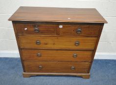 AN EDWARDIAN MAHOGANY CHEST OF TWO SHORT OVER THREE LONG DRAWERS, raised on bracket feet, width