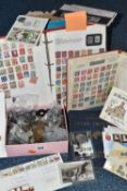 WORLDWIDE COLLECTION OF STAMPS IN 4 ALBUMS, together with a box of assorted coins (2 boxes)