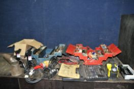 A COLLECTION OF AUTOMOTIVE TOOLS including a Stanley socket set, a pair of axle stands, two lead