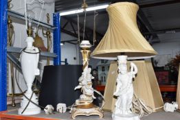 A GROUP OF THREE CERAMIC LAMP BASES to include two figurative lamps comprising a Copeland 'Spring'