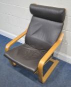 AN IKEA POANG ARMCHAIR, width 68cm x depth 83cm x height 95cm, along with another chair, condition